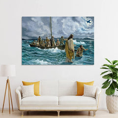 Living Room Religious Biblical Realism Jesus Walking on Water Canvas