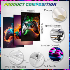 Vintage Gaming Wall Art Canvas Prints - Aesthetic Game Room Decor Posters, 12x16in Unframed Modern Video Game Pop Art