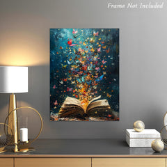 Library Study Room Butterfly Book Impressionist Canvas Wall Art