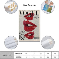 Trendy Preppy Red Lips Aesthetic Poster Canvas Wall Art Decoration Prints for Living Room Home Bedroom Decor Painting