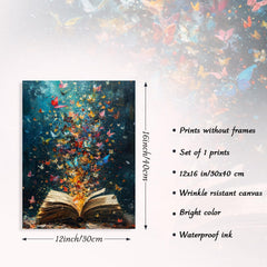 Library Study Room Butterfly Book Impressionist Canvas Wall Art