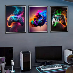 Vintage Gaming Wall Art Canvas Prints - Aesthetic Game Room Decor Posters, 12x16in Unframed Modern Video Game Pop Art