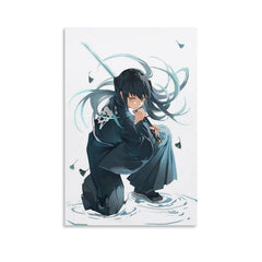 Anime Gaming Room Mist Hashira Canvas Art – Portrait Teal Decor