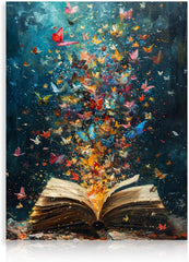Library Study Room Butterfly Book Impressionist Canvas Wall Art