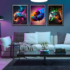 Vintage Gaming Wall Art Canvas Prints - Aesthetic Game Room Decor Posters, 12x16in Unframed Modern Video Game Pop Art