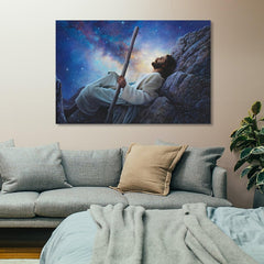 Jesus Stargazing Religious Landscape Canvas Wall Art