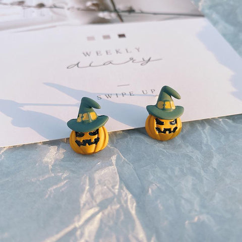 Halloween Earrings for Women With Pumpkin Green Hat - HolidayTone.com