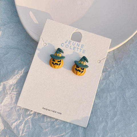 Halloween Earrings for Women With Pumpkin Green Hat - HolidayTone.com